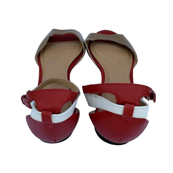 New Tahari Fleur Women's Peep Toe Tan Red White Peep Toe Ankle Strap Sandal 8M - Picture 3 of 11